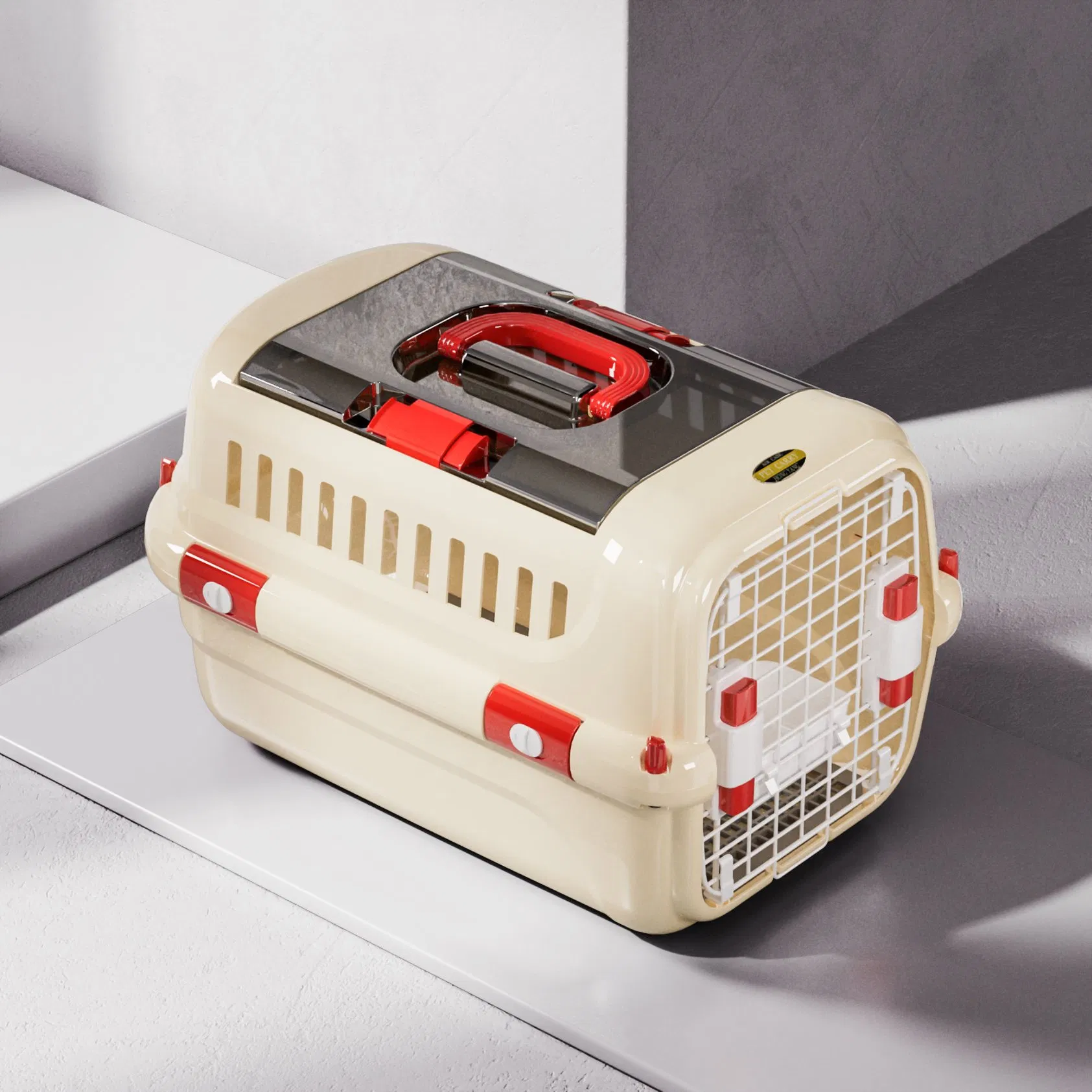 New Design Red Airline Shipping Approved Plastic Travel Transport Cage for Dogs