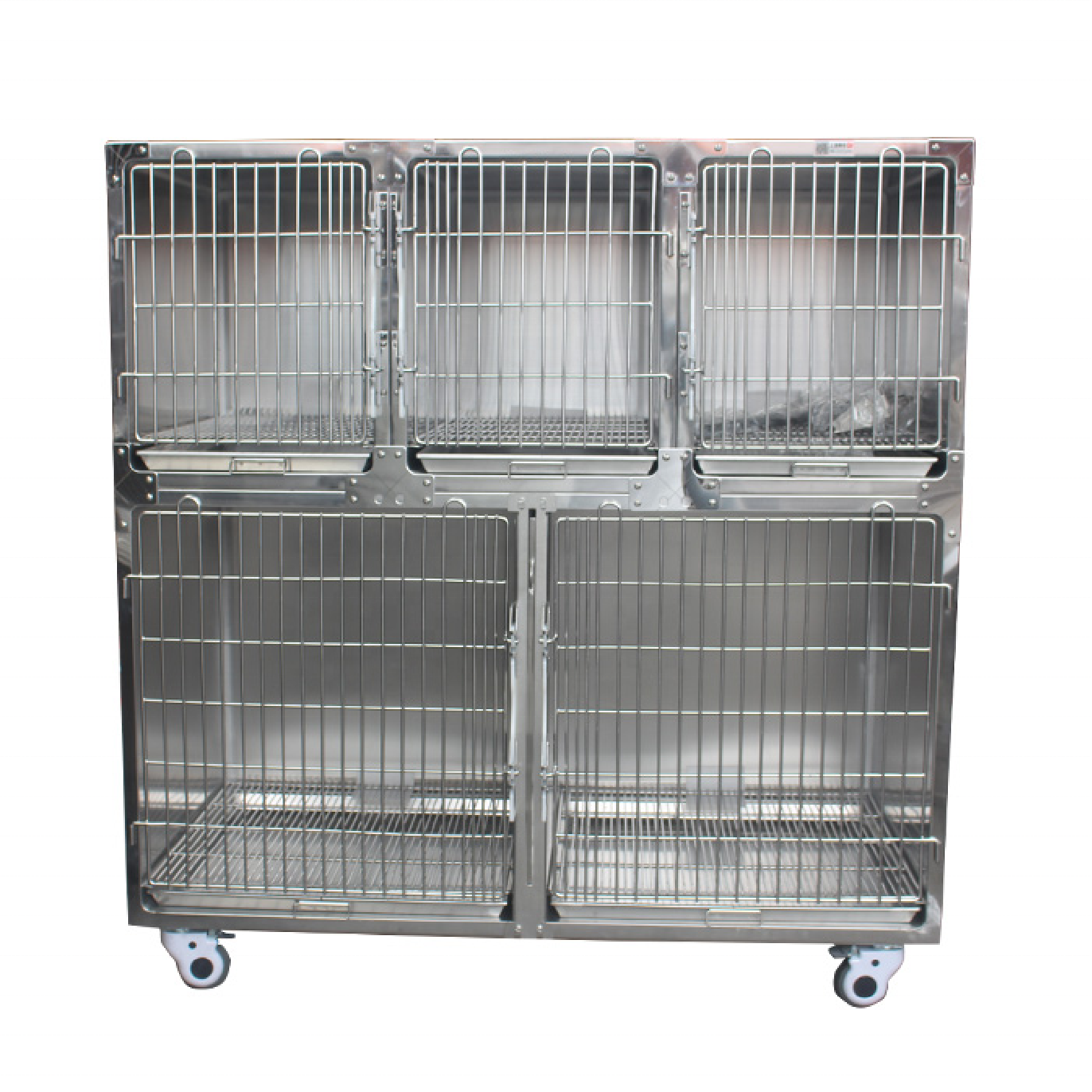 Five-position Simple Stainless Steel Rectangular Dog Cage Portable Movable Foldable Pet Hospital Kennel with Brake Wheel