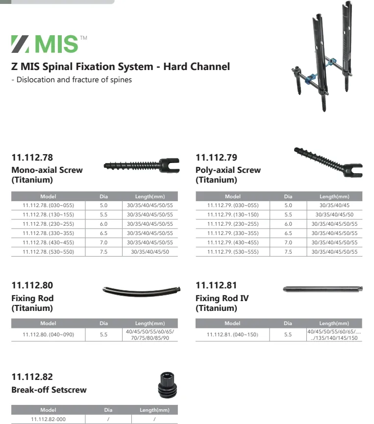 Supplies Surgical Orthopedic Implant Titanium Coating Z Mis Lumbar Spinal Fixation System-Hard Chanel
