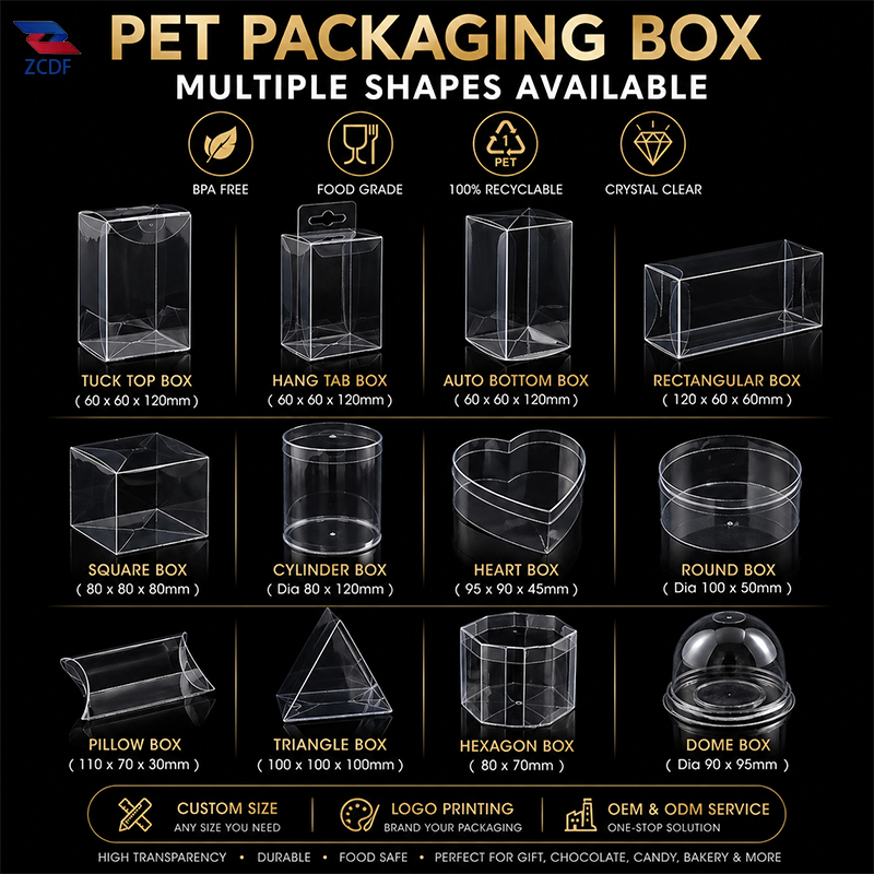 Custom Clear PET Plastic Packaging Box With Hang Tab Transparent Folding Retail Display Box