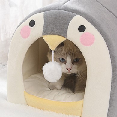Wholesale Anime Style Dog Bed Plush Stuffed Grey Penguin Warm Cat House
