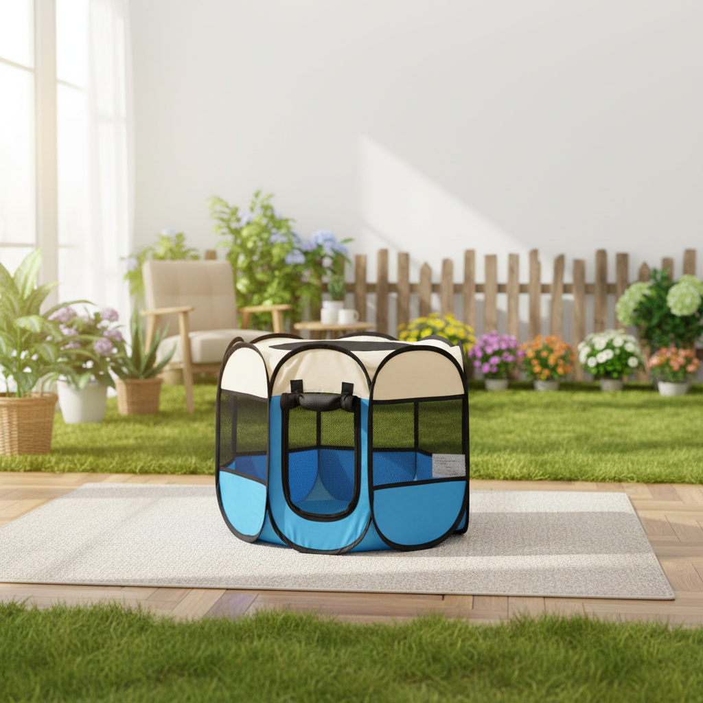 Dog Cat Playpen Puppy Pet Crate Zipper Closure Wooden Tray Polyester Oxford Material Indoor Outdoor Kennel Enclosure Large Cage