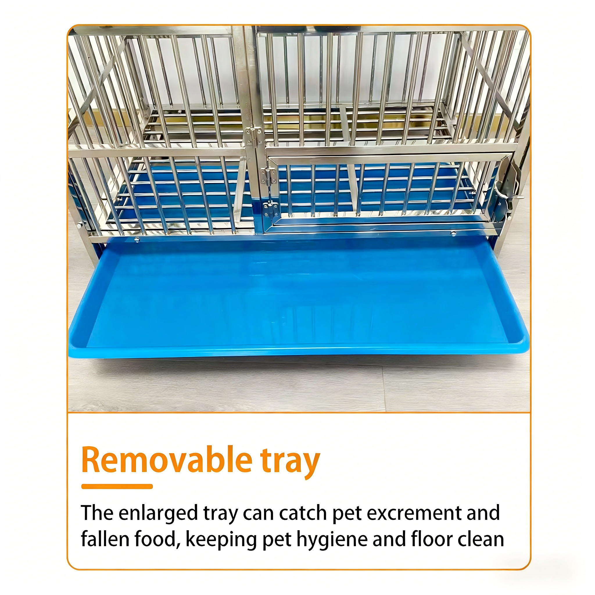 Stainless Steel Dog Crate Heavy Duty Pet Cage with Plastic Tray for Small/Medium/Large Dogs Lockable Houses Indoor/Outdoor Use