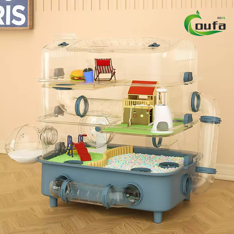 Luxury Large Space Plastic Eco-friendly Full Set Golden Bear Oversized Villa Hamster Cage Combination Small Animal Supplies