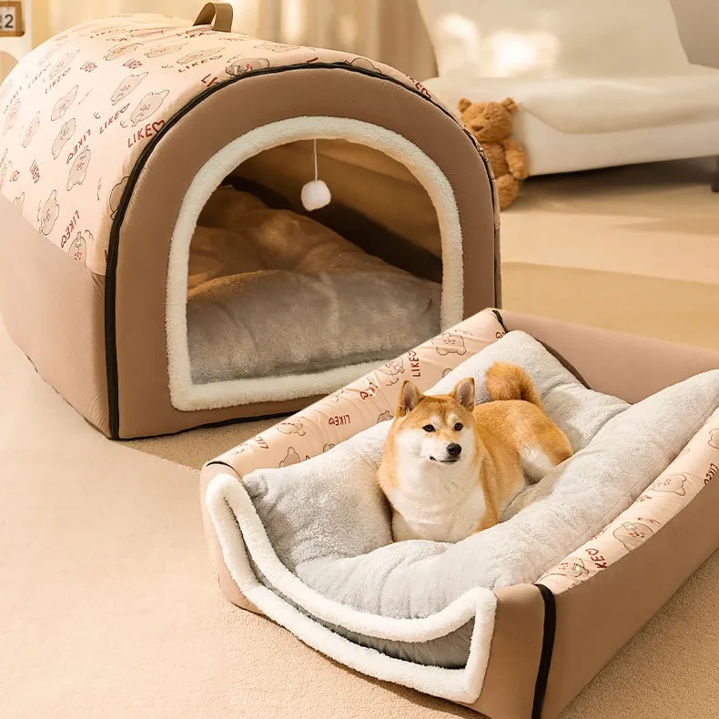 Cozy Pet Bed Winter Warm Plush Removable Waterproof Dog Cat House