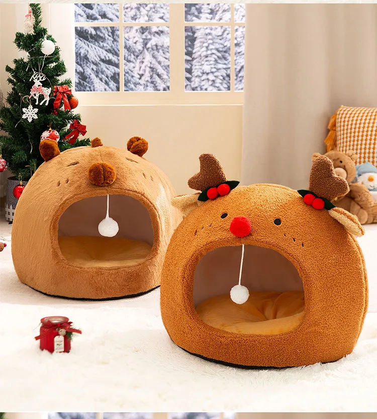 Christmas Style Forest Animal Cat Litter Small Dogs Cat Bed Detailed Photo 11