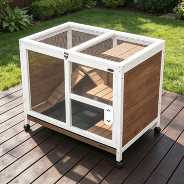 Indoor Luxury Modern Wooden Guinea Pig Cage 2-Story Rabbit Hutch Wheels Eco-Friendly Design Easy Clean Removable Tray