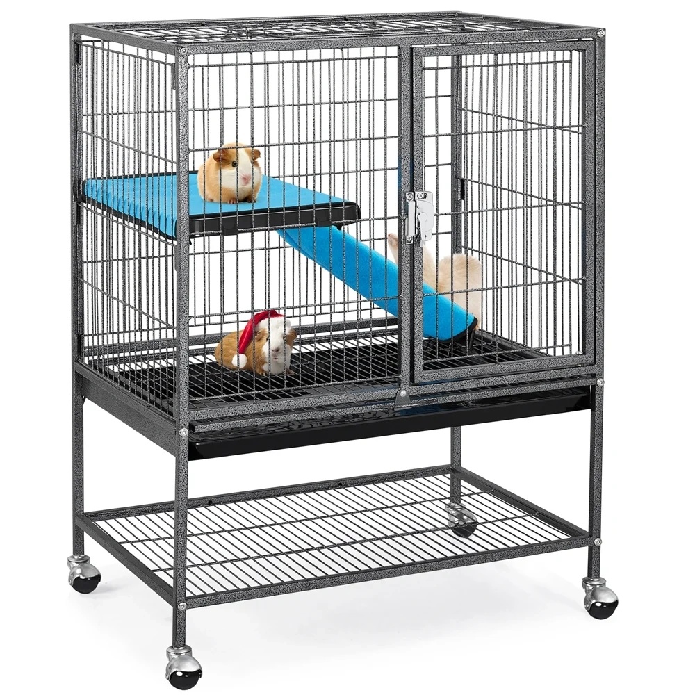 Stainless Steel Wire Small Animal Cage with Exercise Wheel Hamster Guinea Pig Rabbit Ventilated Easy Clean Welded Mesh Pet House