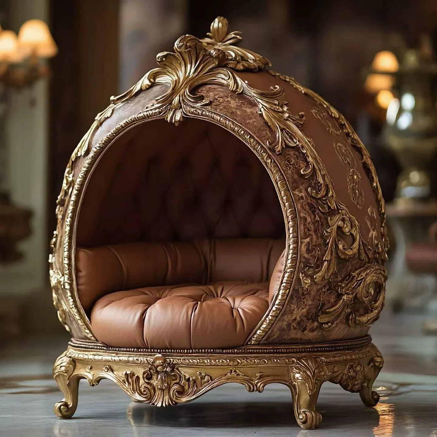 Luxury Handmade Castle Cat House with Pearl Decor, Royal Pet Palace for Indoor Cats, Premium Cat Furniture &amp; Bed