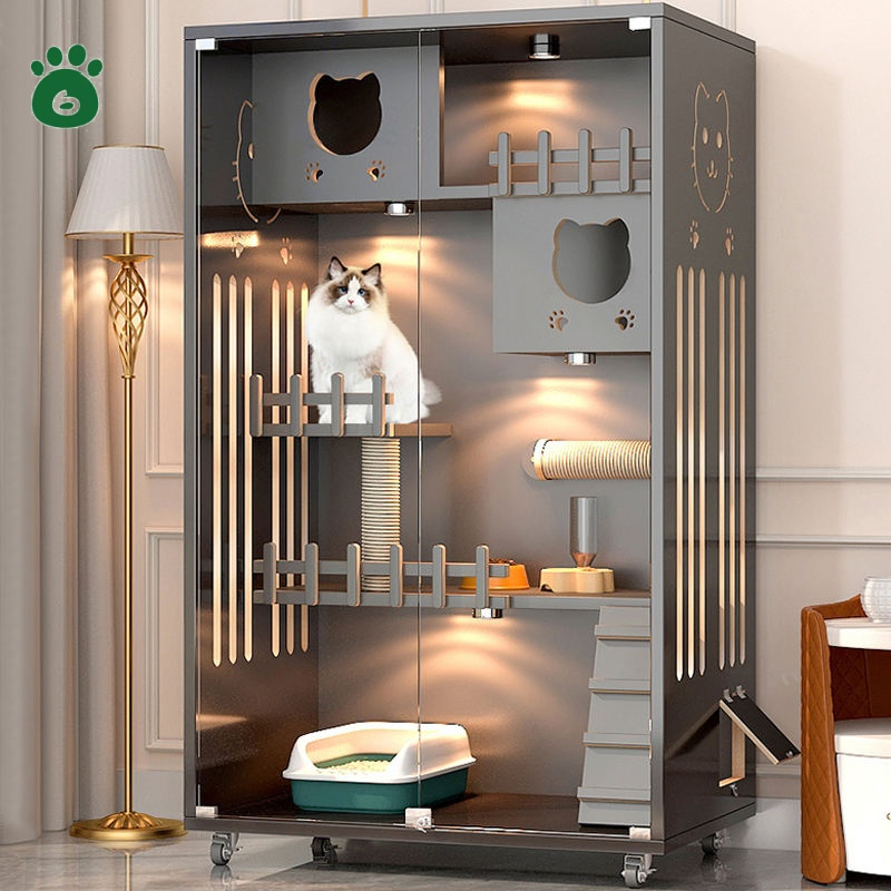 Durable Breathable Indoor Luxury Model Pet Furniture Cat Solid Wood Cat House Villa