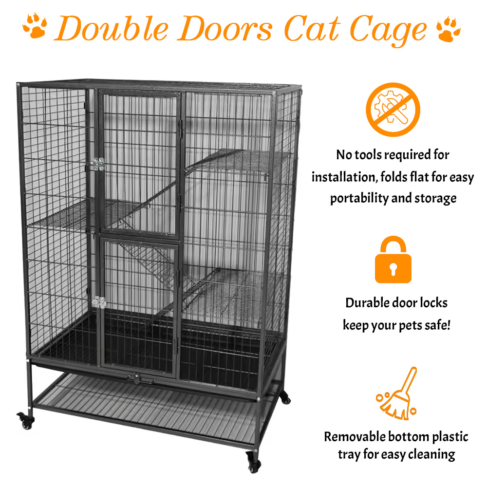 2/3/4-Tier Cat Enclosure Large Metal Pet Houses Indoor Cat House Cage With Wheels