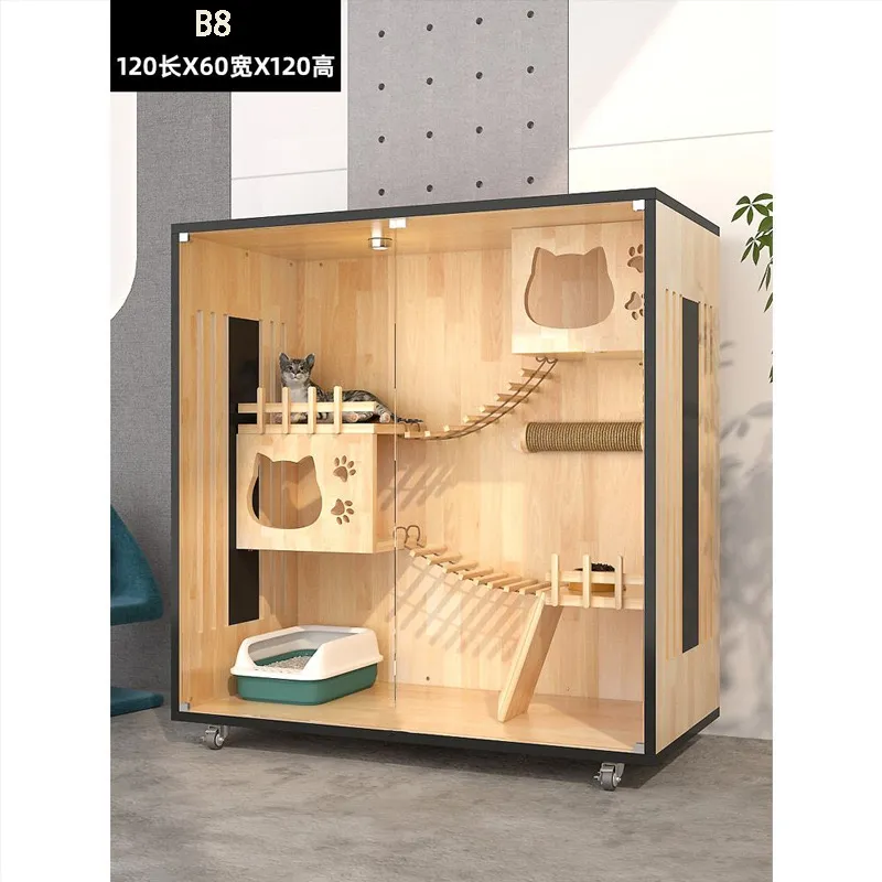 Factory Selling Panoramic Pet Indoor Furniture Luxury Cat Villa Tree House Wooden Cat House