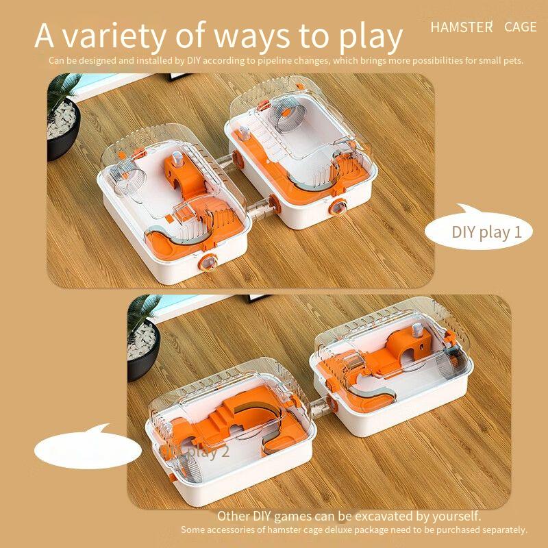Plastic Oversized Villa Hamster Cage Golden Bear Design Easy Clean Ventilated Breathable Cartoon Style for Guinea Pig Squirrel