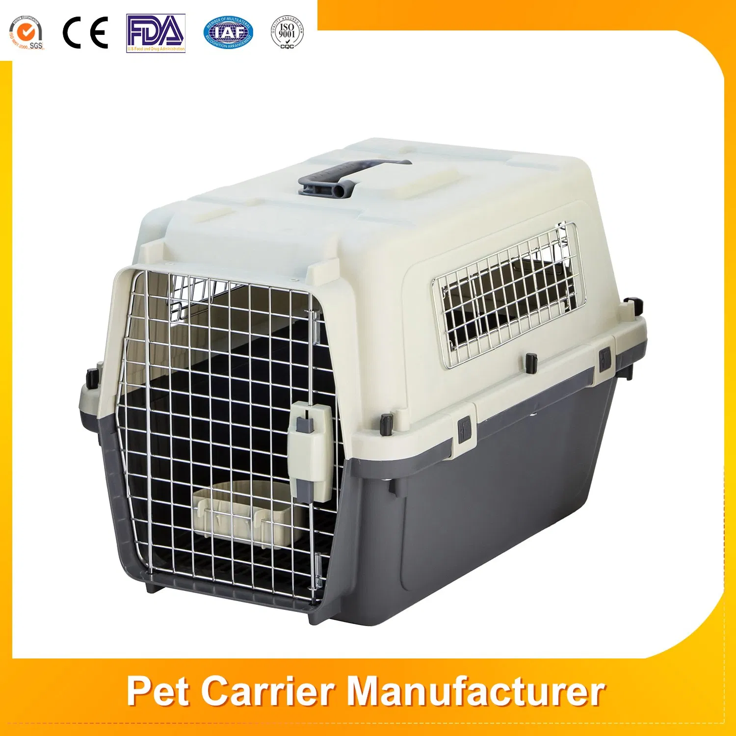 Air Approved Pet Carrier Products Outdoor Iron Door Cat Dog Kennel Luxury Puppy Niche De Voyage En Plastique Airline Transport Box Travel Dog Cage with Wheels