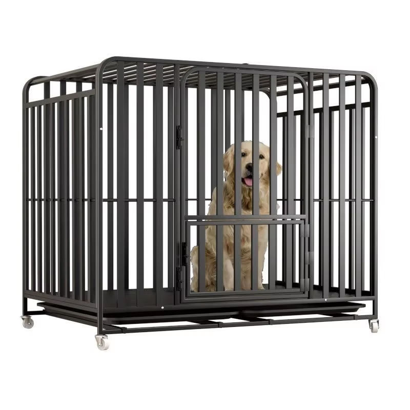 Stainless Steel Large Dog Crate Heavy Duty Foldable Anti-Rust Hook Loop Closure Square Shape Indoor Outdoor Use