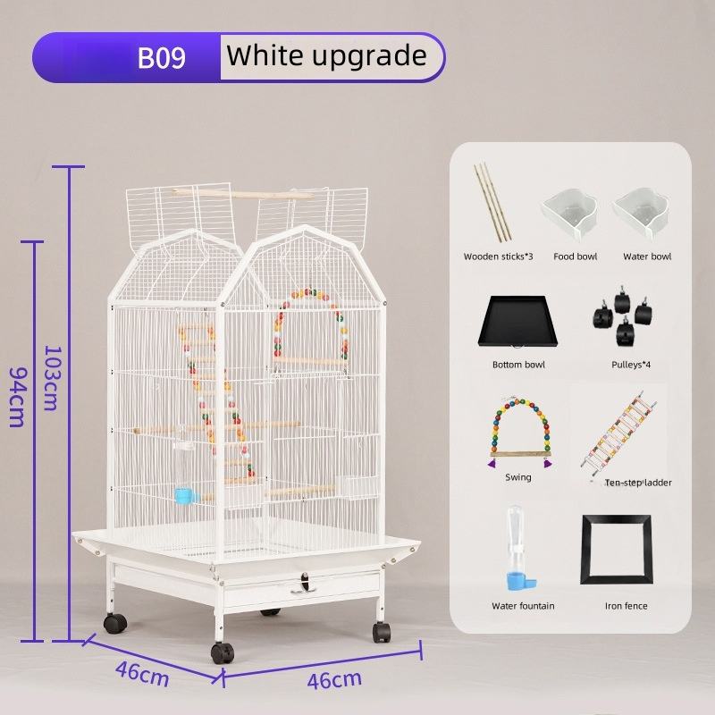 Heavy Duty Rolling Large Bird Cage 46x46x94cm Movable Parrot Cage with Universal Wheels Removable Cleaning Tray Easy Movement
