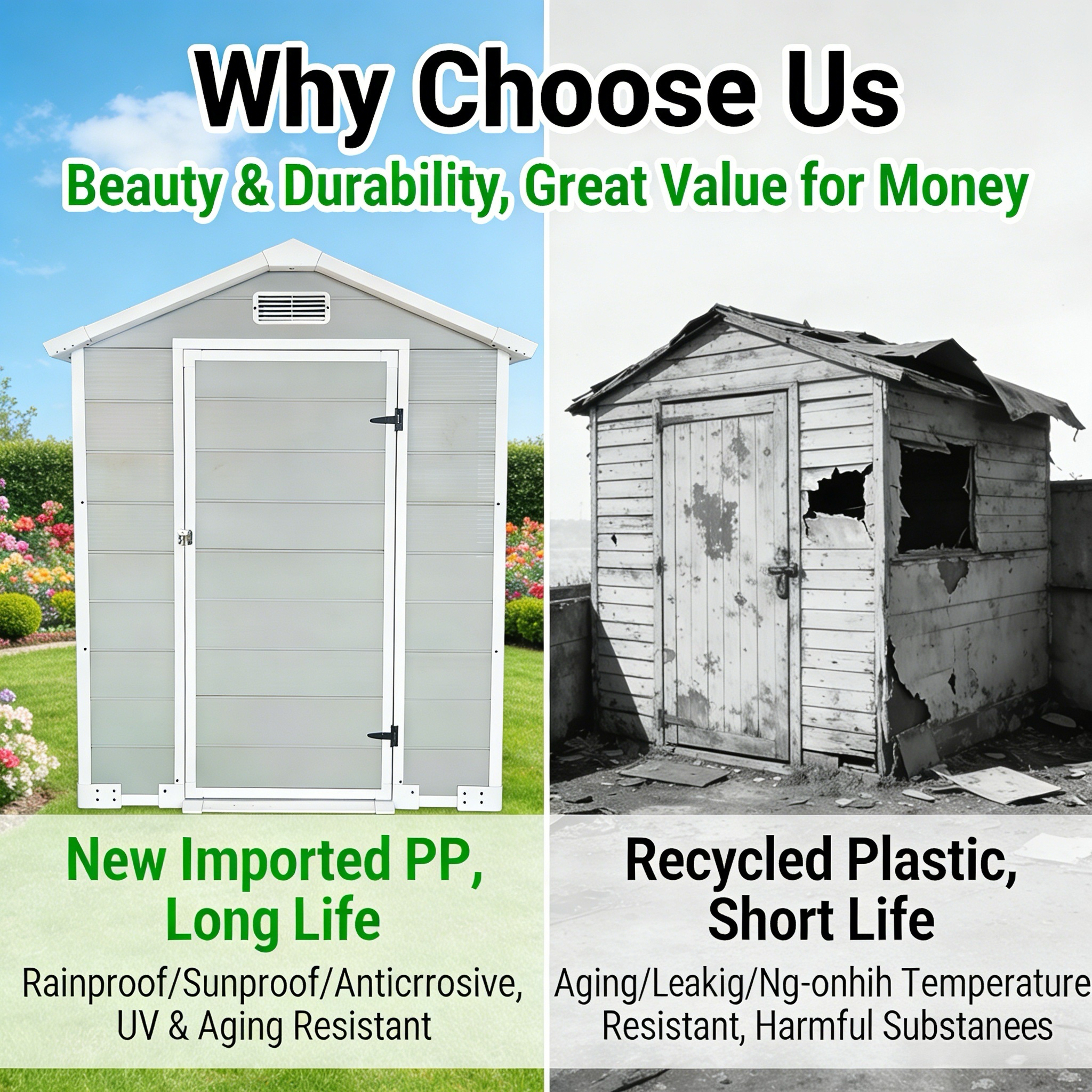 Garden Plastic Outdoor Storage Shed With Floor Patio Shed With Window And Lockable Door Eco-Friendly