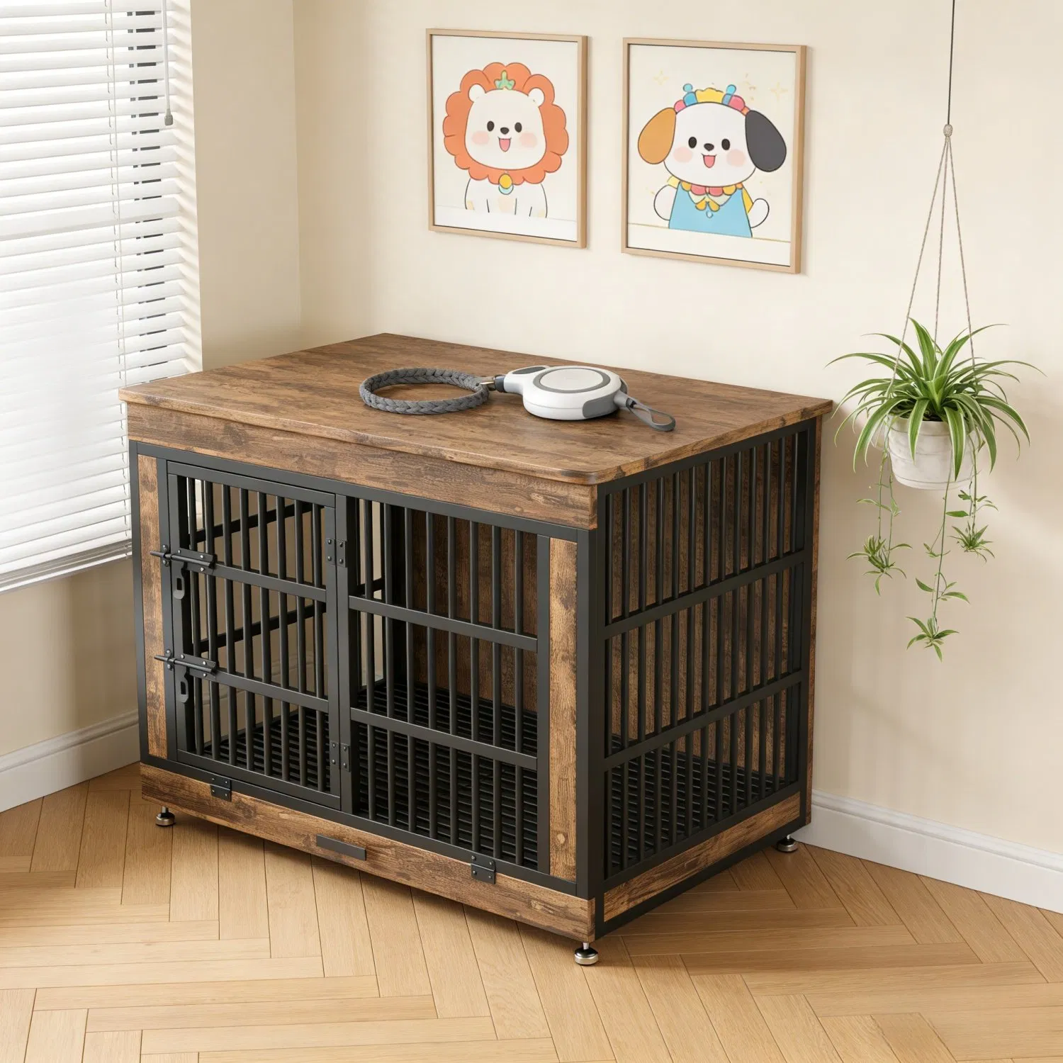Indoor Dual-Use Dog House with Storage Cabinet - Furniture-Style Pet Cage for Small &amp; Medium Pets