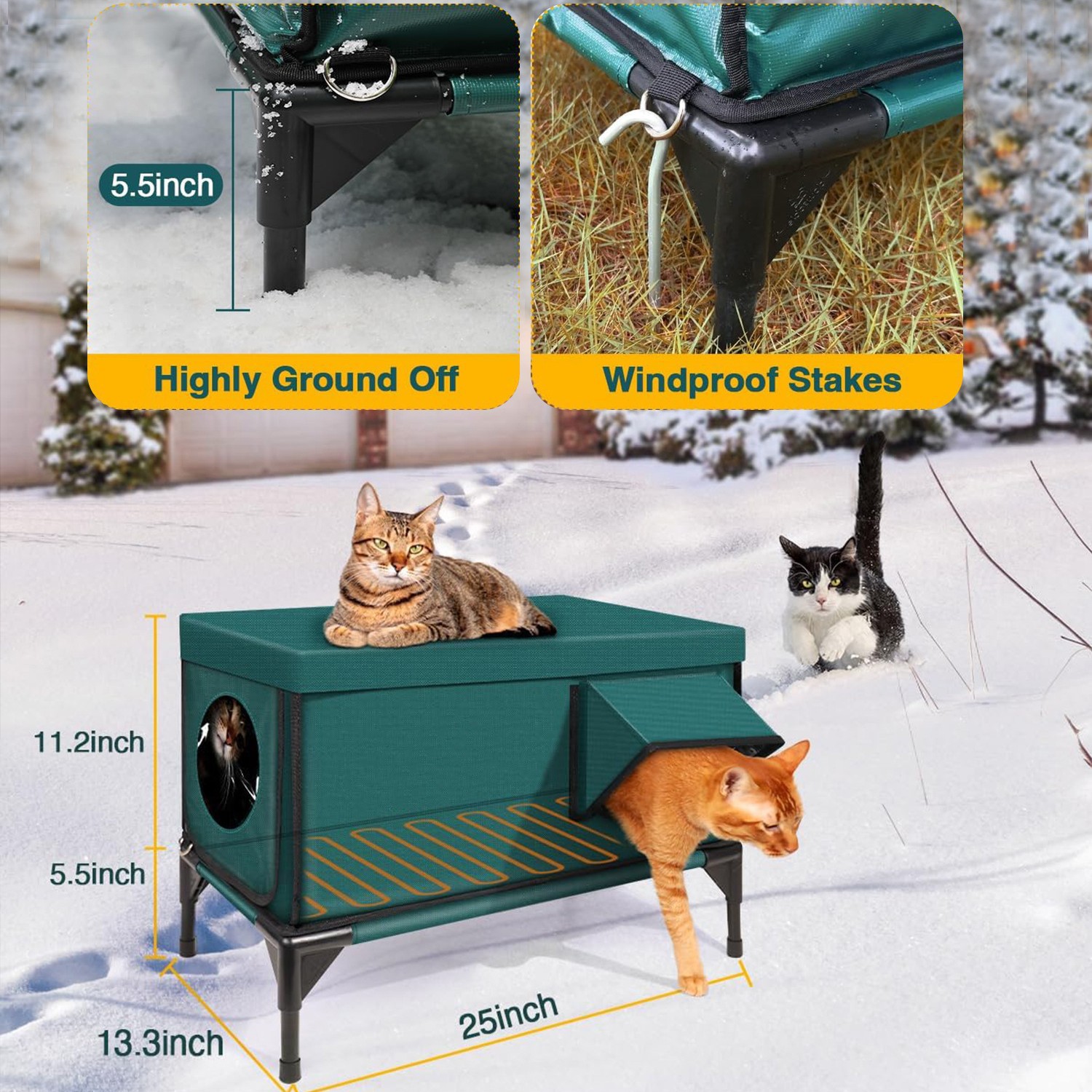 Wholesale Outdoor Luxury Winter Extra Large Heated Insulated Weatherproof Cat Shelter Heating Pad Elevated Pet Dog House Room