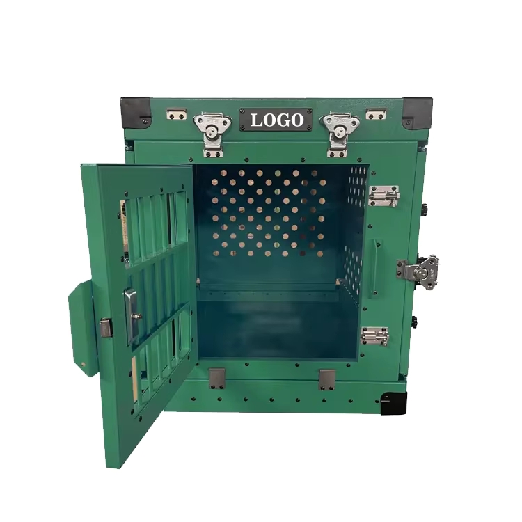 Heavy Duty Commercial Use Stackable Aluminum Dog Crate with Wheels Easy Fold 2