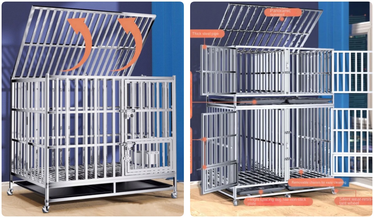 Stainless Steel Crate Cage Duty Dog Kennel Pet Cage With Tray/Indoor Foldable Portable Stackable Heavy 304 Dog Kennel Pet Cage