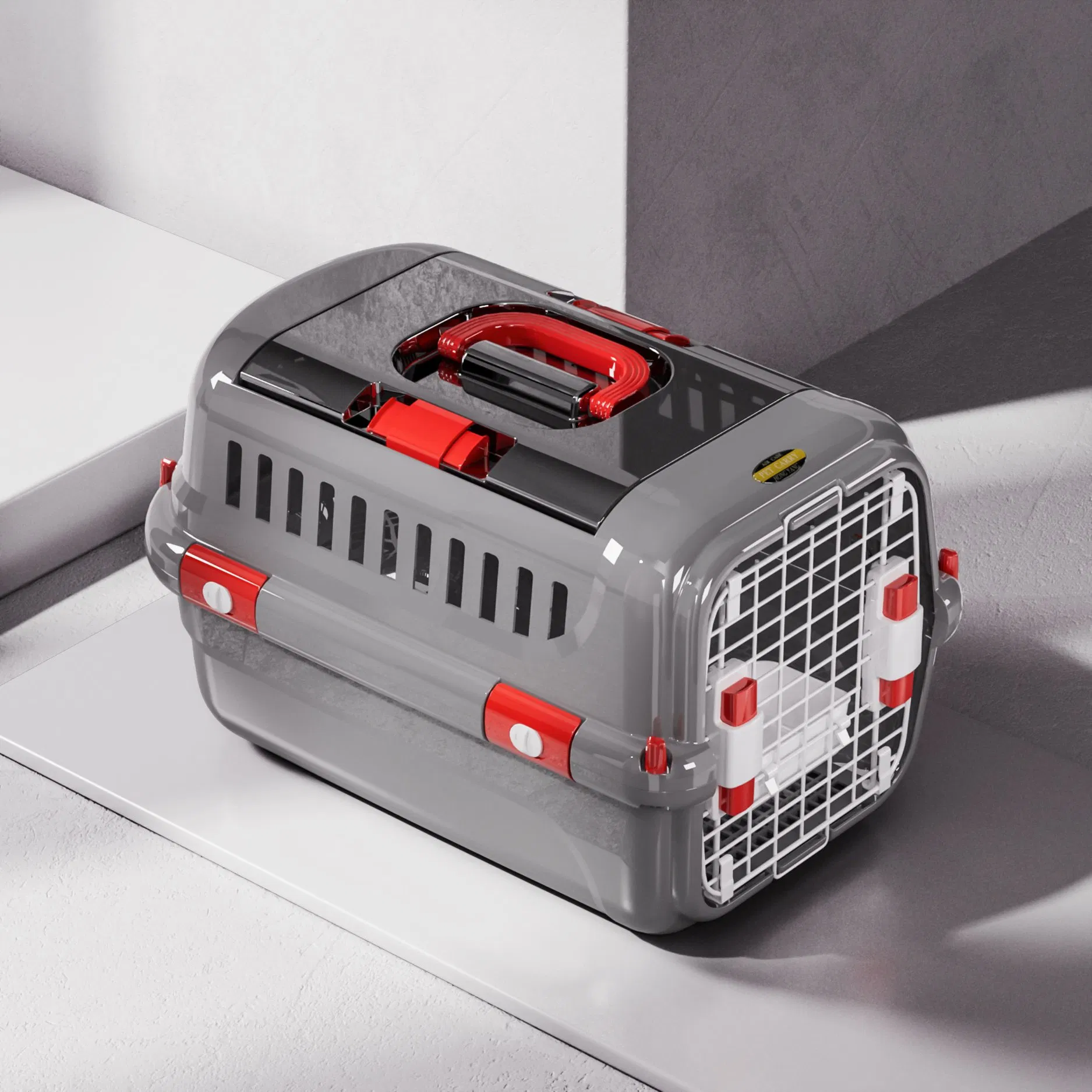 New Design Red Airline Shipping Approved Plastic Travel Transport Cage for Dogs