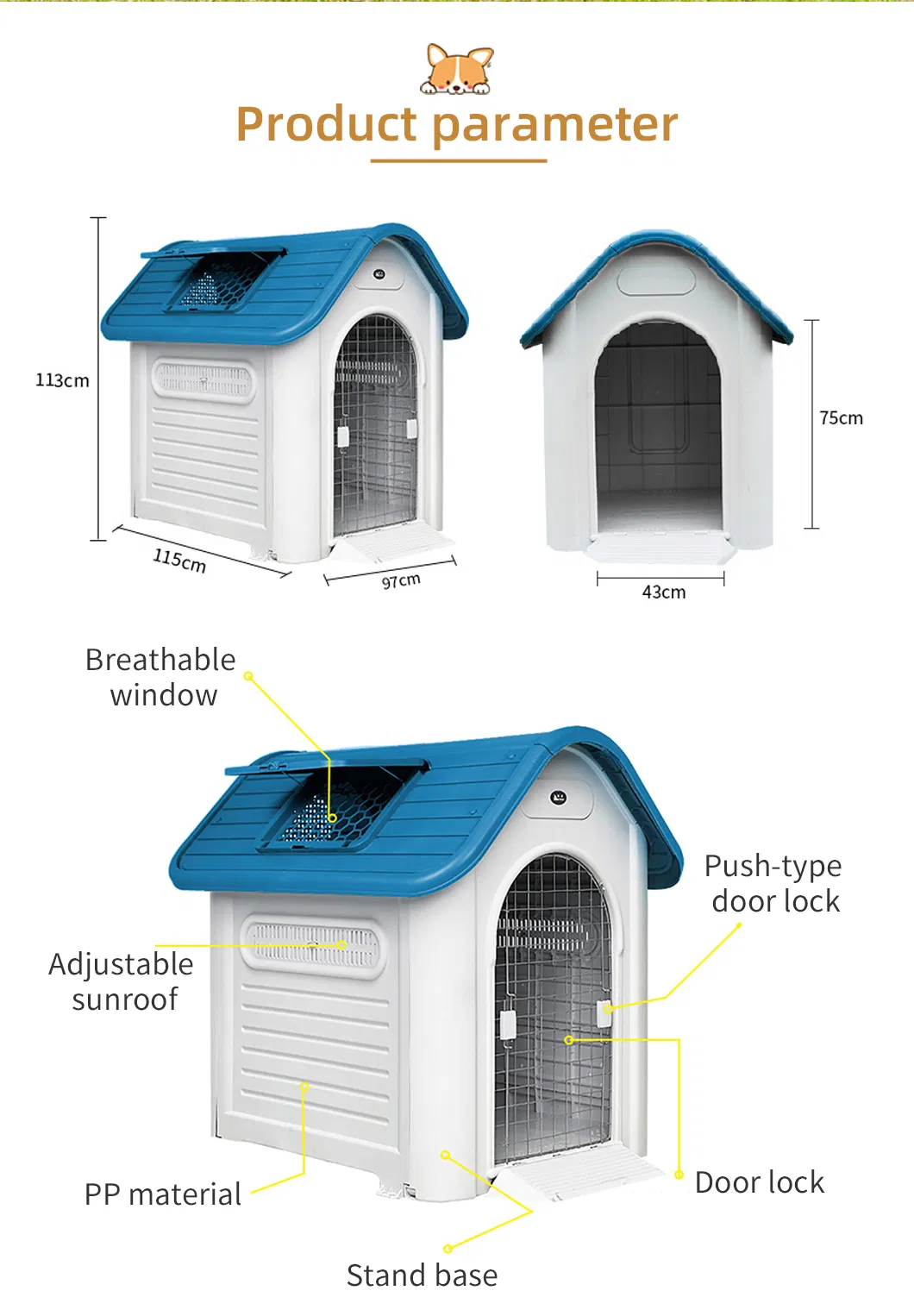 Luxury PP Dog House Outdoor Large Pet Cages Nest for Sale for Dog Run Fence Panels Manufacturer Outdoor Plastic Kennel Pet Cage Dog House