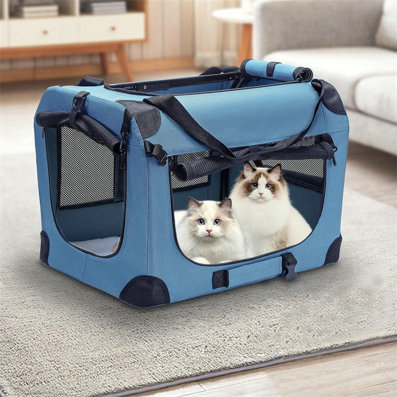 Portable Foldable Cat &amp; Dog Carrier Pet Car Bag Soft Padding Fleece Bed Folding Soft Dog Crate With Carrying Bag