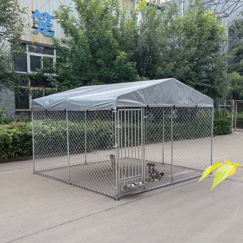 Heavy Duty 10x10ft Outdoor Dog Kennel with Roof Galvanized Steel Modular Pet Run Large Animal Shelter for Breeding Business