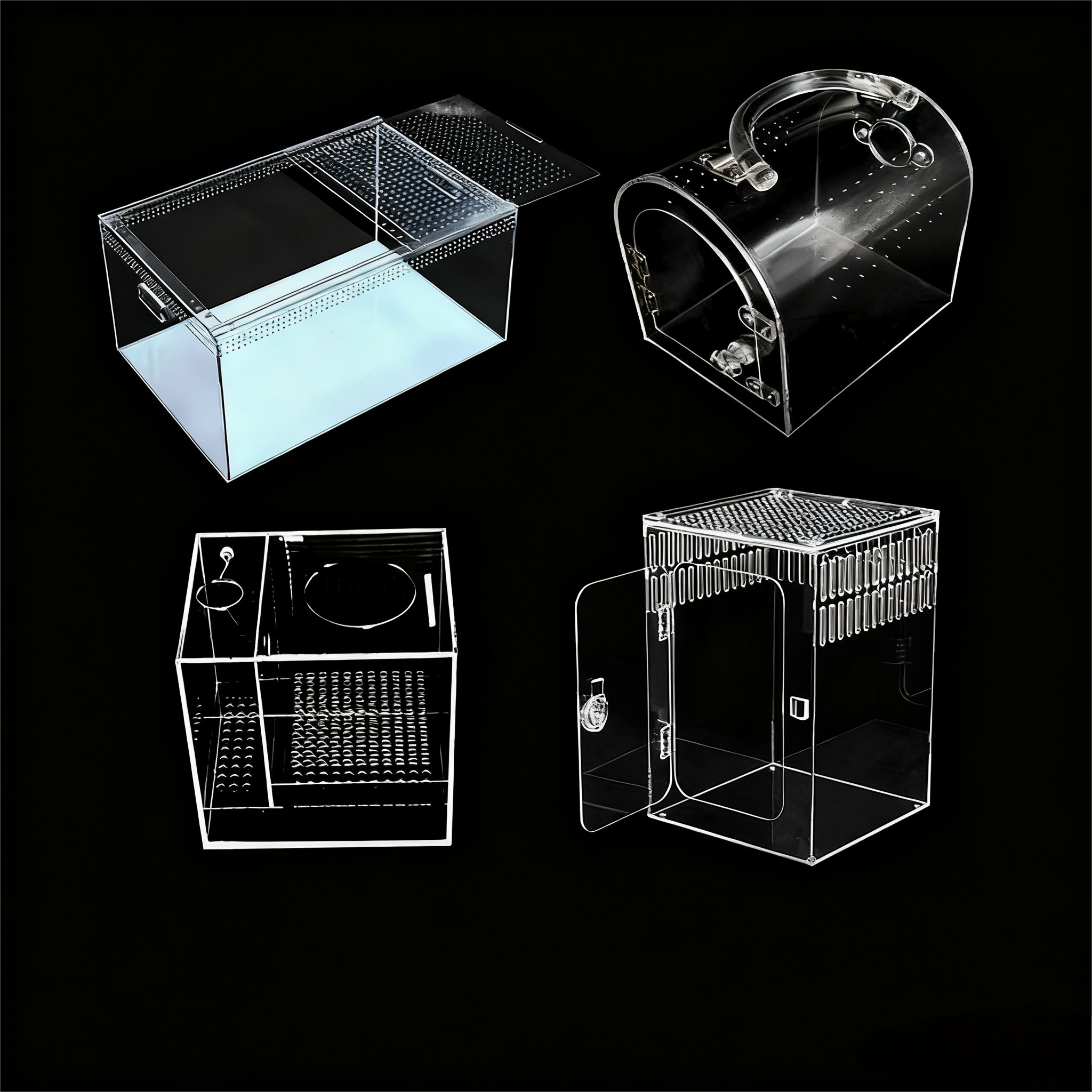 Zhiling Fashionable Transparent Acrylic Square Geometry Pattern Handmade UV Technique Practical Small Reptile Enclosure Pet