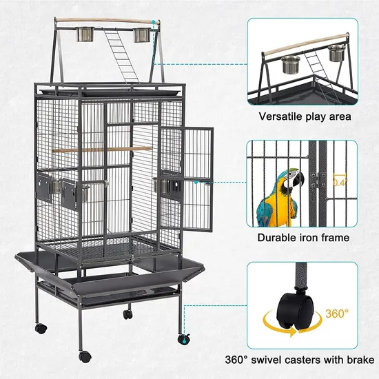 Black XL Metal Bird Cage with Removable Tray for Easy Cleaning Eco-Friendly