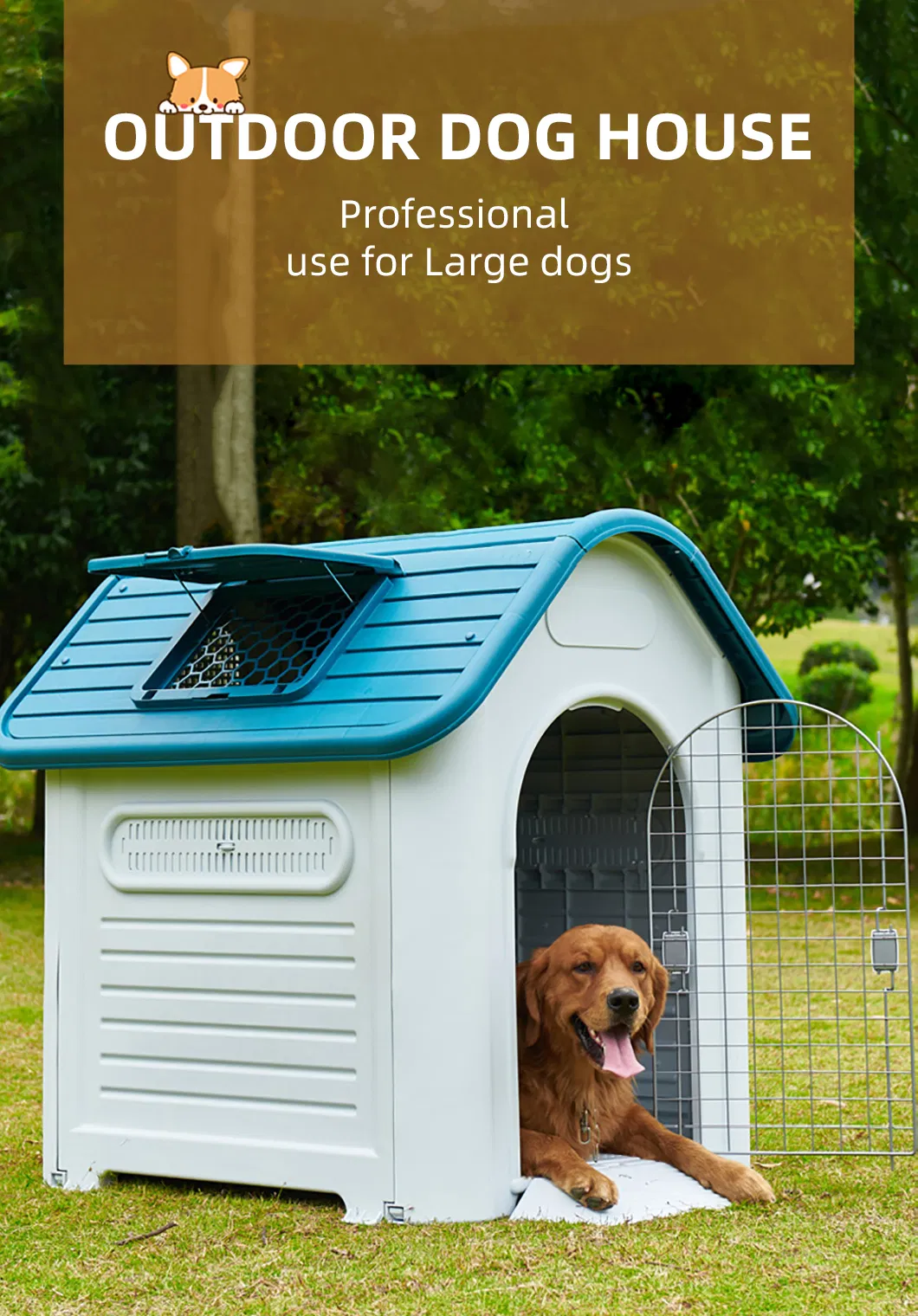 Luxury PP Dog House Outdoor Large Pet Cages Nest for Sale for Dog Run Fence Panels Manufacturer Outdoor Plastic Kennel Pet Cage Dog House