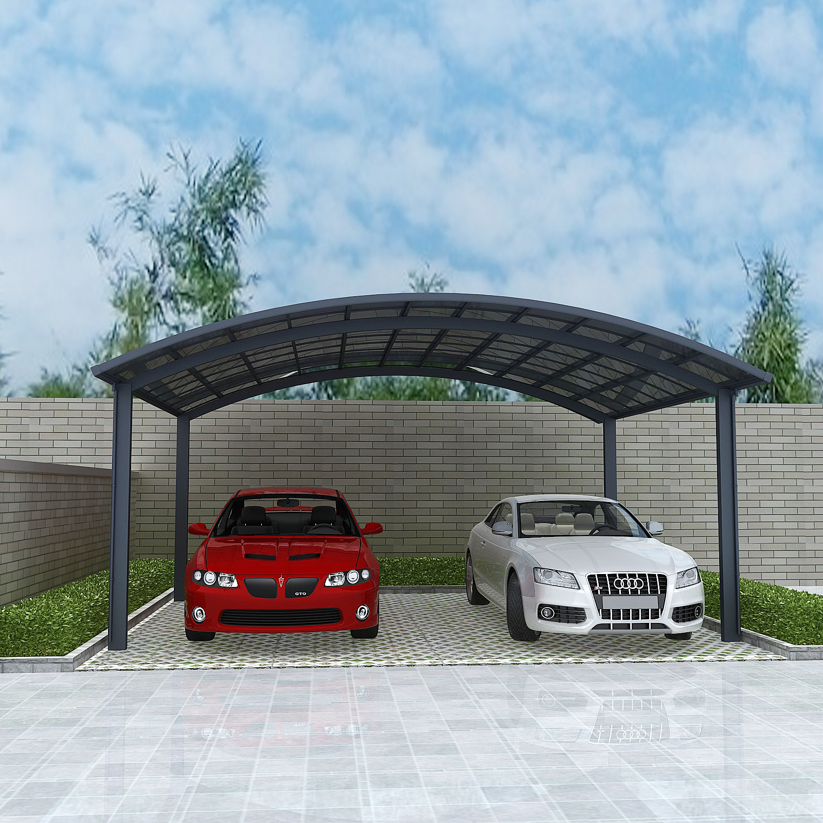 New Fixed Luxury Carport,Polycarbonate Roof &amp; High-Strength Aluminum Frame, Double-Space,Multi-space Aluminum Carport,For Villas