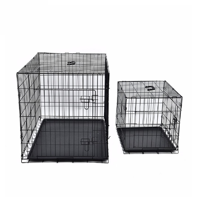 Double Door Pet Dog Kennel Crate Cage with Black Metal Foldable Heavy Duty Large High Quality Indoor Outdoor