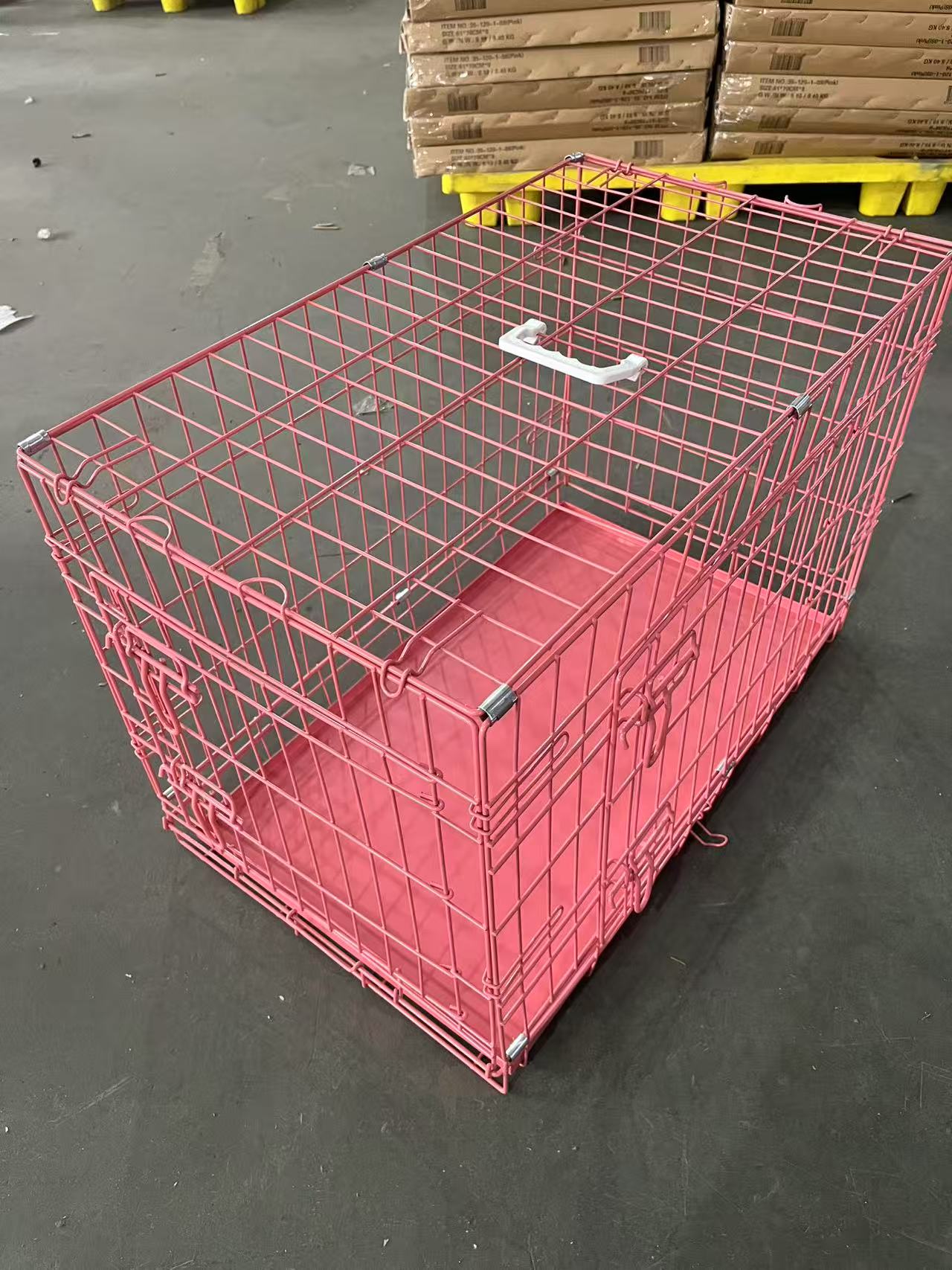 High Quality Metal Dog Cage Pink Double Doors Portable Pink Crate Outdoors Indoors Enclosure