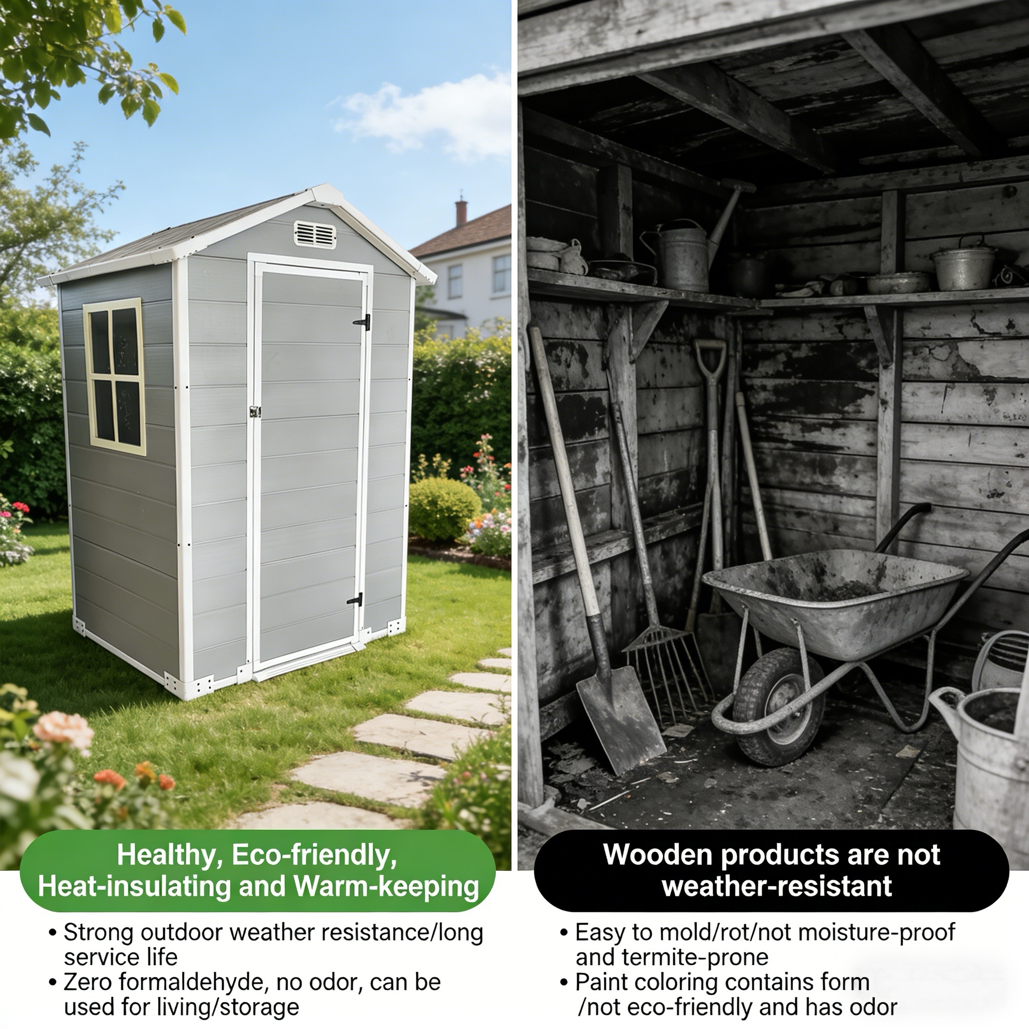 Garden Plastic Outdoor Storage Shed With Floor Patio Shed With Window And Lockable Door Eco-Friendly