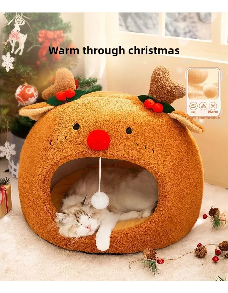 Christmas Style Forest Animal Cat Litter Small Dogs Cat Bed Detailed Photo 1