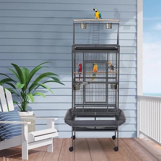 Black XL Metal Bird Cage with Removable Tray for Easy Cleaning Eco-Friendly