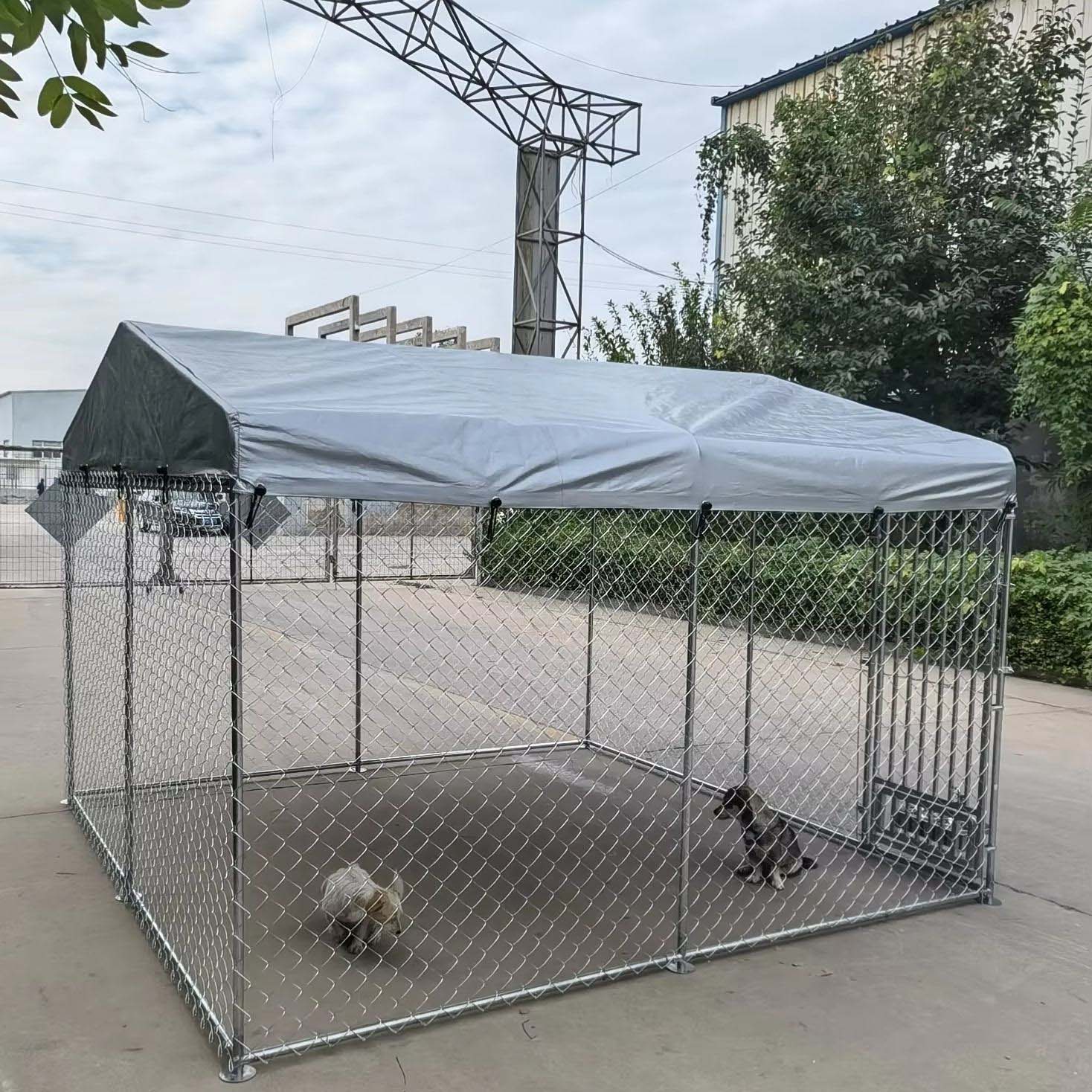 Heavy Duty 10x10ft Outdoor Dog Kennel with Roof Galvanized Steel Modular Pet Run Large Animal Shelter for Breeding Business