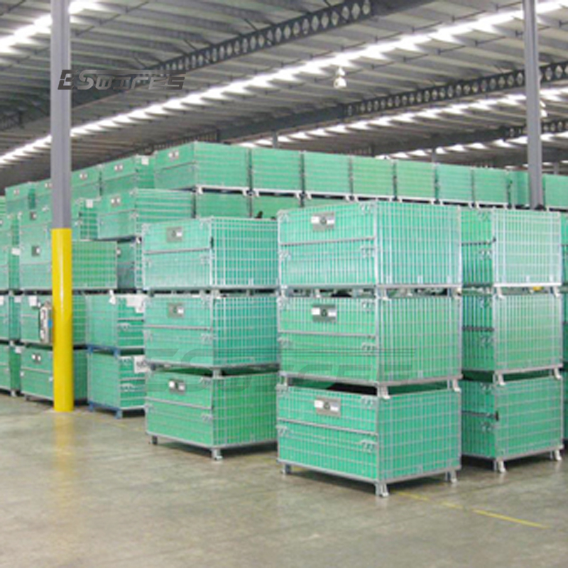 Galvanized Wire Mesh Mesh Design Half Open Door Industrial Warehouse Folding Steel Crates