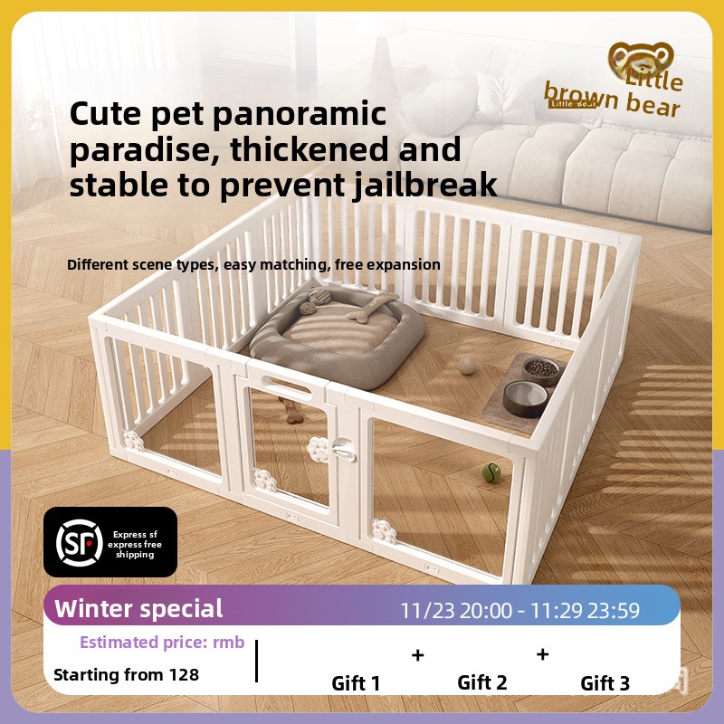 Plastic Dog &amp; Cat Fence Indoor Pet Enclosure Floor-Mounted Small Partition Cage Breathable Waterproof Warm for Home Use