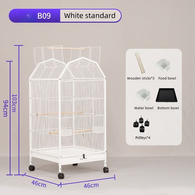 Heavy Duty Rolling Large Bird Cage 46x46x94cm Movable Parrot Cage with Universal Wheels Removable Cleaning Tray Easy Movement