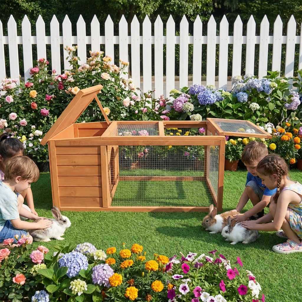 Factory Supply Modern Wooden Breathable Small Animal Cage Rabbit Hutch Bunny House with Running Cage for Small Animal
