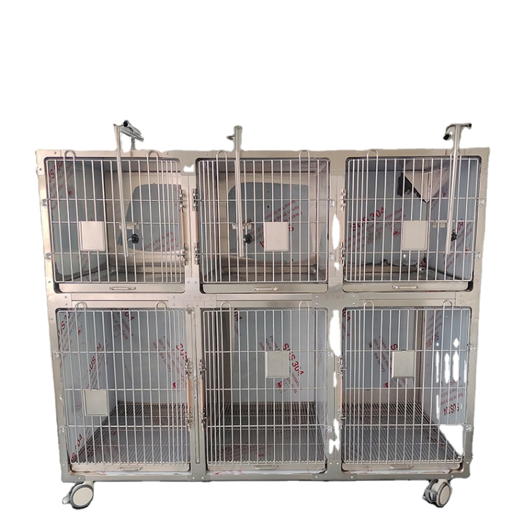 2-Level Stainless Steel Metal Tray Dog Cage Expandable Easy Disassembly Washable Chew-Proof Training Crate Solid Pattern Simple