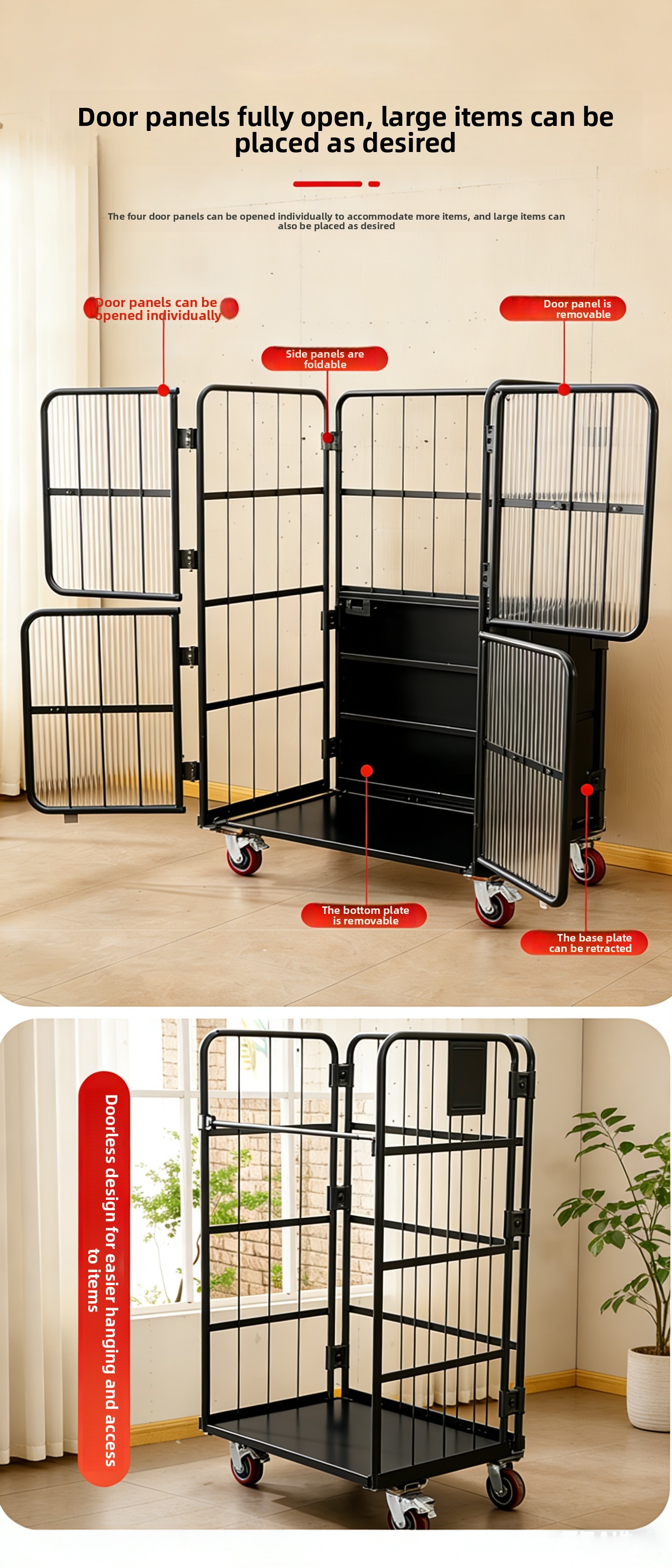 Customizable Wire Mesh Roll Cage Multiple Size Options (E1-E6) Folding Design Braked Wheels YUMEI ZZTC-013 Eco-Friendly