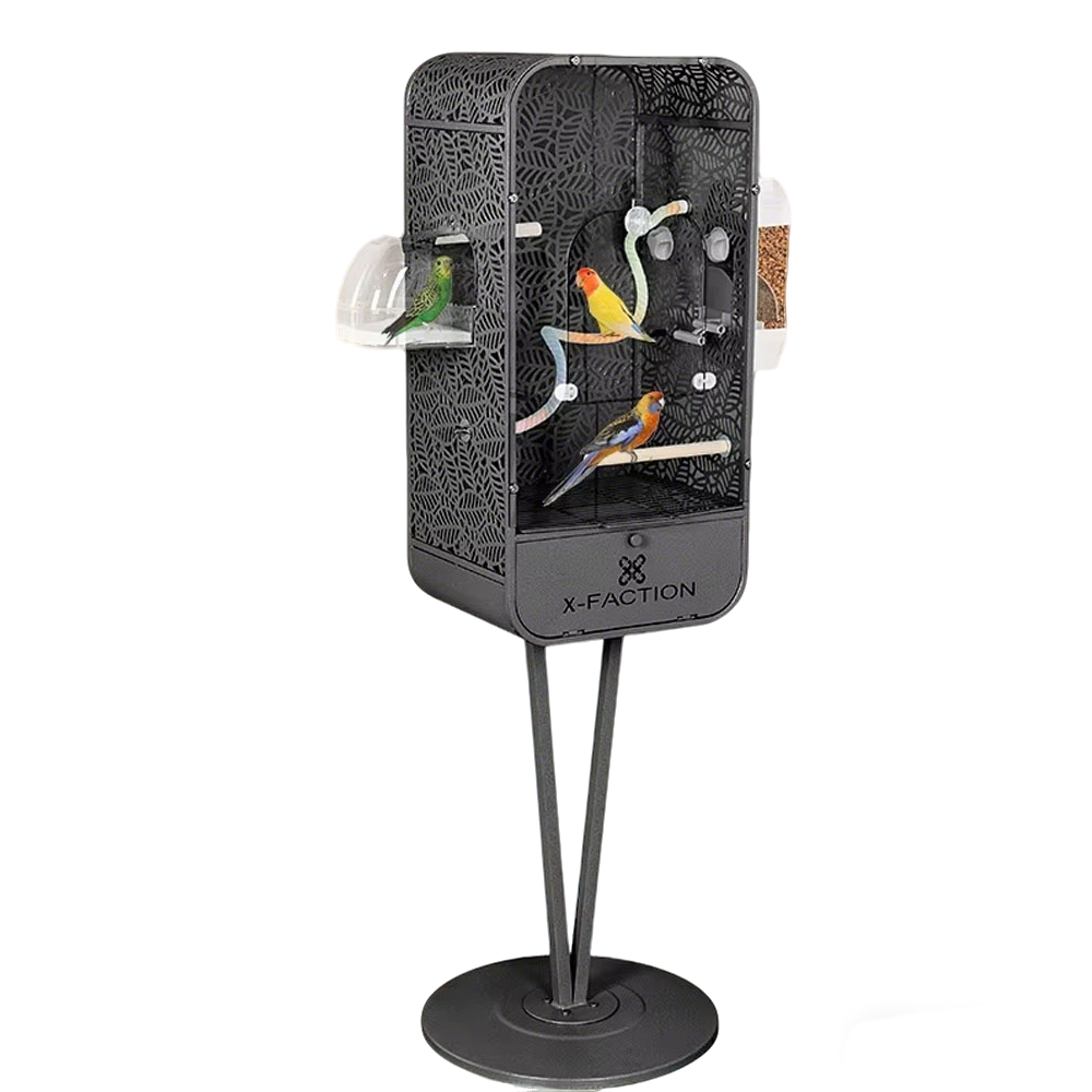 Modern Metal Breathable Simple Bird Cage with Button Closure Acrylic Front Easy to Clean Removable Tray Stand