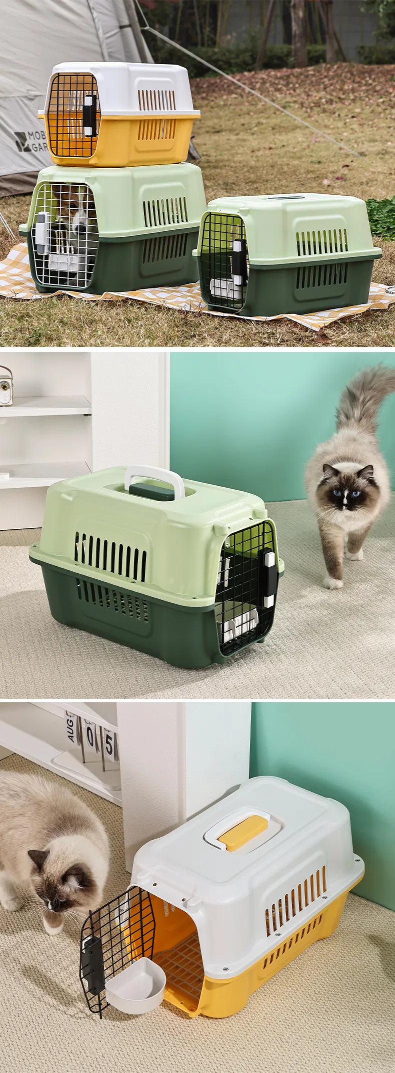 High Quality Foldable Plastic Pet Transport Box Airline Approved Dog Cat Carrier Portable Travel Cage