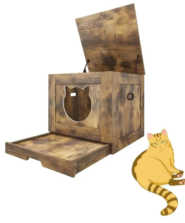 High Quality Wooden Furniture Rustic Brown Cat Pet House
