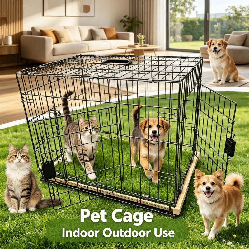 Modern Multisize Collapsible Iron &amp; Plastic Pet Cage with Sturdy Structure Easy Assembly Storage for Living Room