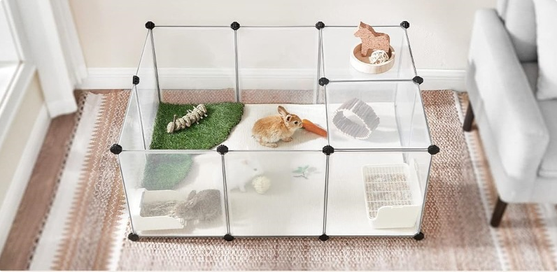 Large Space Anti-Escape Dog &amp; Rabbit Cage Fence Free Splicing Transparent Indoor Enclosure for All Seasons Rectangular Design
